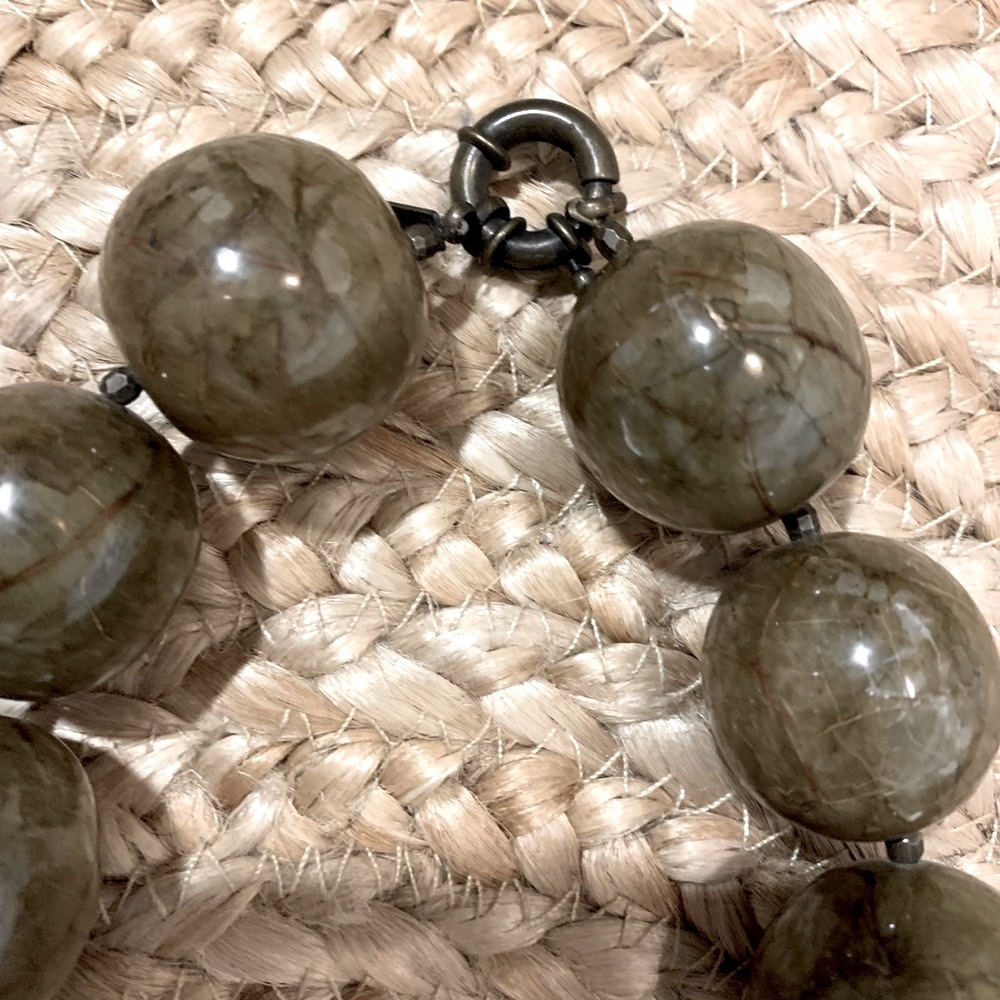 Rare! Lux artisan necklace of seamless large clear balls filled with real leaves